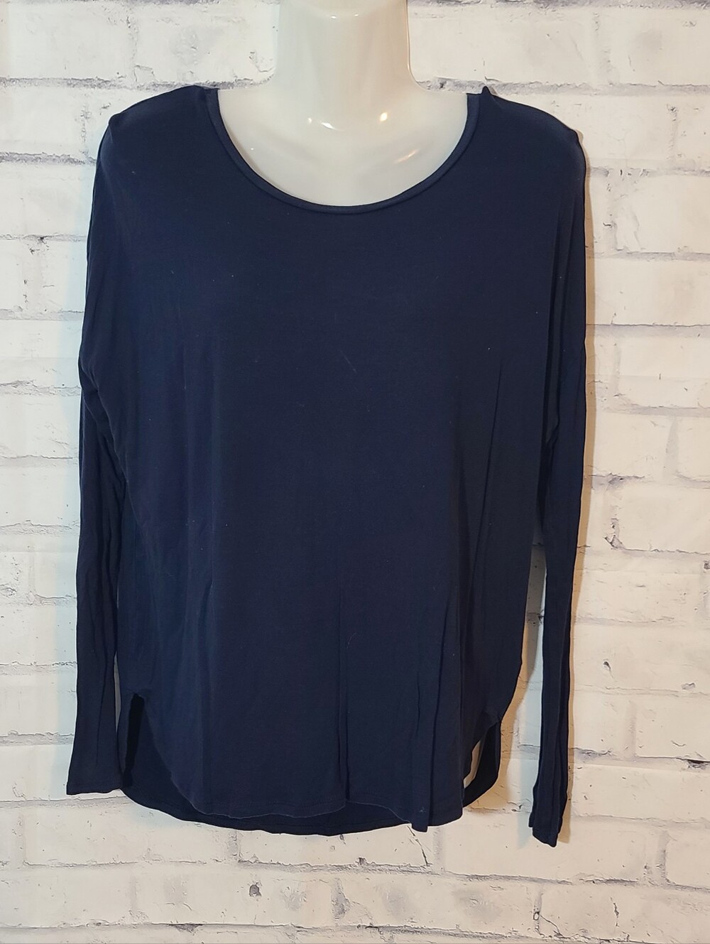 Gap Navy Rayon Round Neck Long Sleeve Pullover Top S